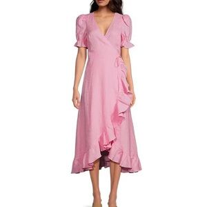 Dillards “A Loves A” Short Puffed Sleeve High-Low true wrap linen Dress